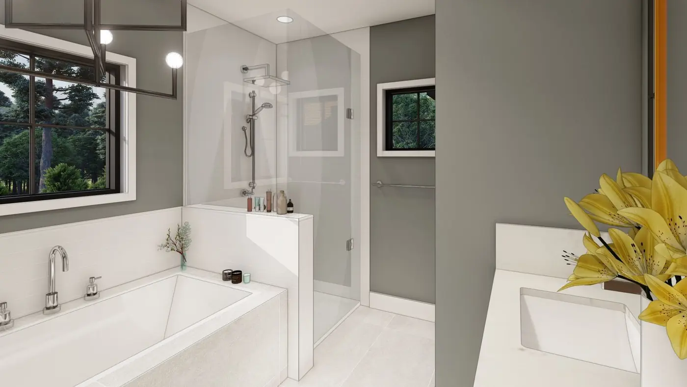 Ensuite rendering with soaker tub and glass shower